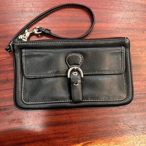 Coach Vintage Brit Black Leather Wristlet with Buckle Detail